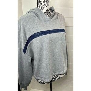 The Rock Under Armour Crop SweatShirt Hoodie Women's Large Gray Navy Long Sleeve
